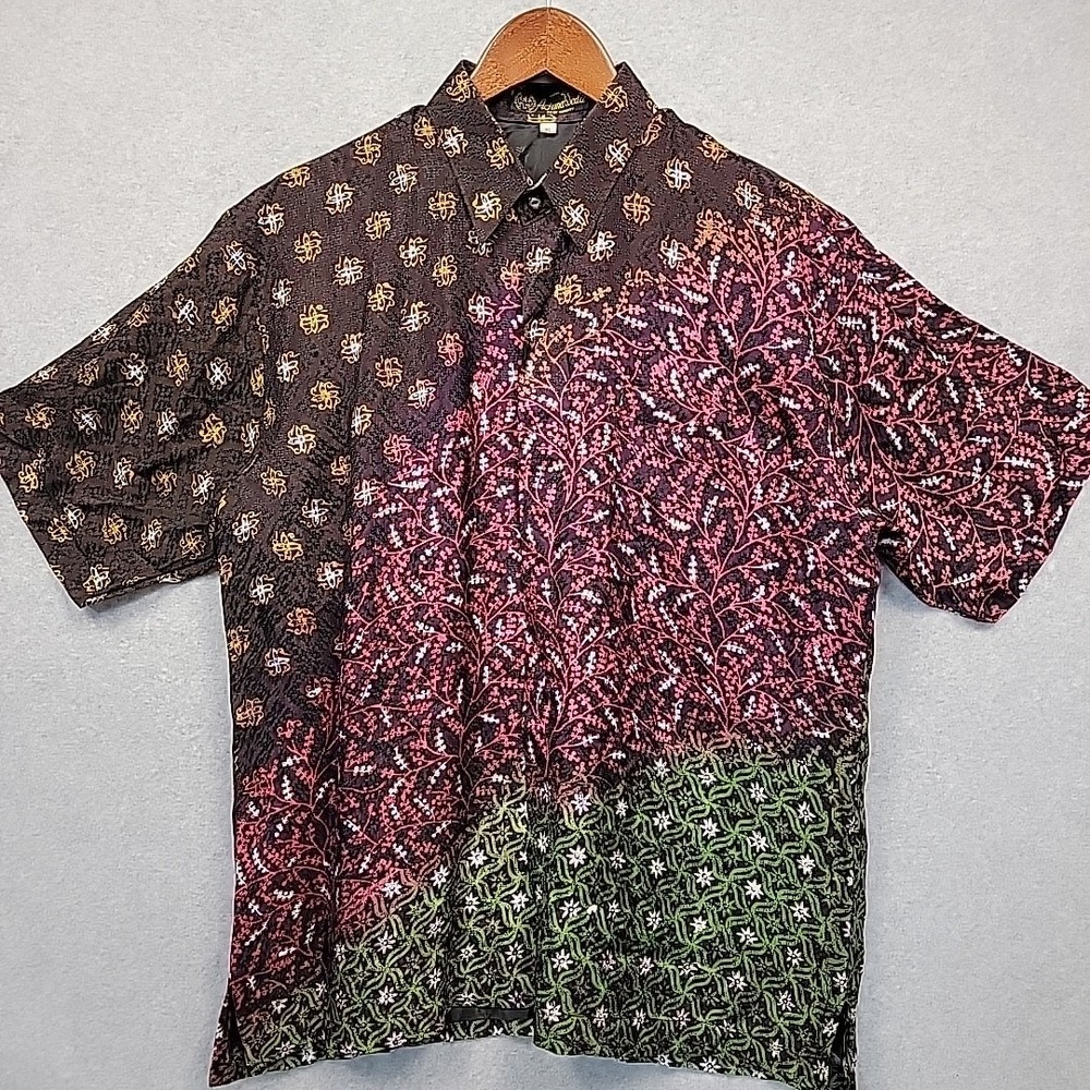 Arjunaweda Batik Shirt‎ Mens XL Lined Button Front Dormeuil England Crest